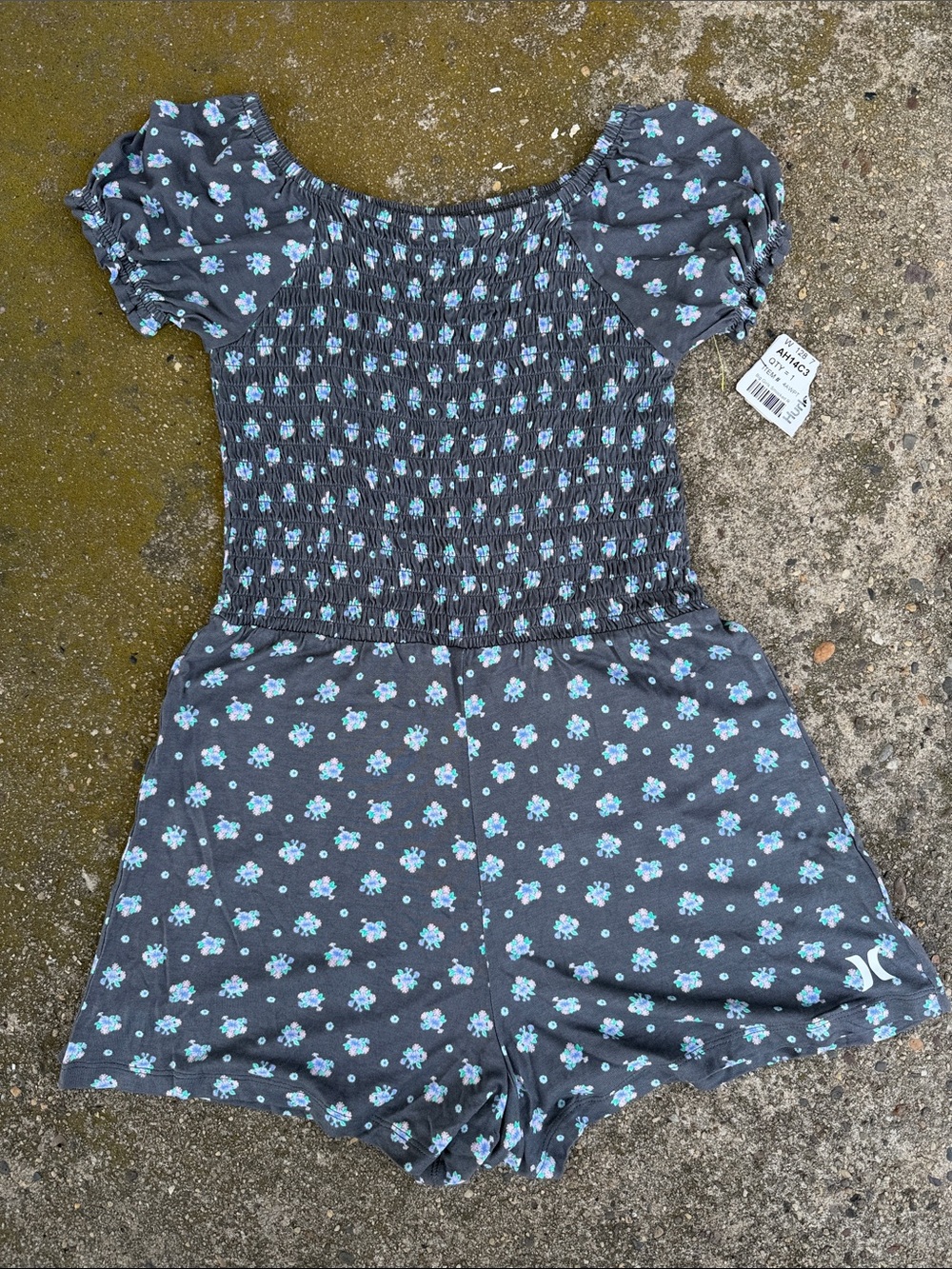 Hurley Gray Romper with Blue Floral Print